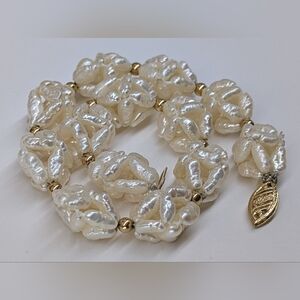 8.5" Vintage 14k Yellow Gold and Freshwater Cultured Rice Pearl Cluster Bracelet